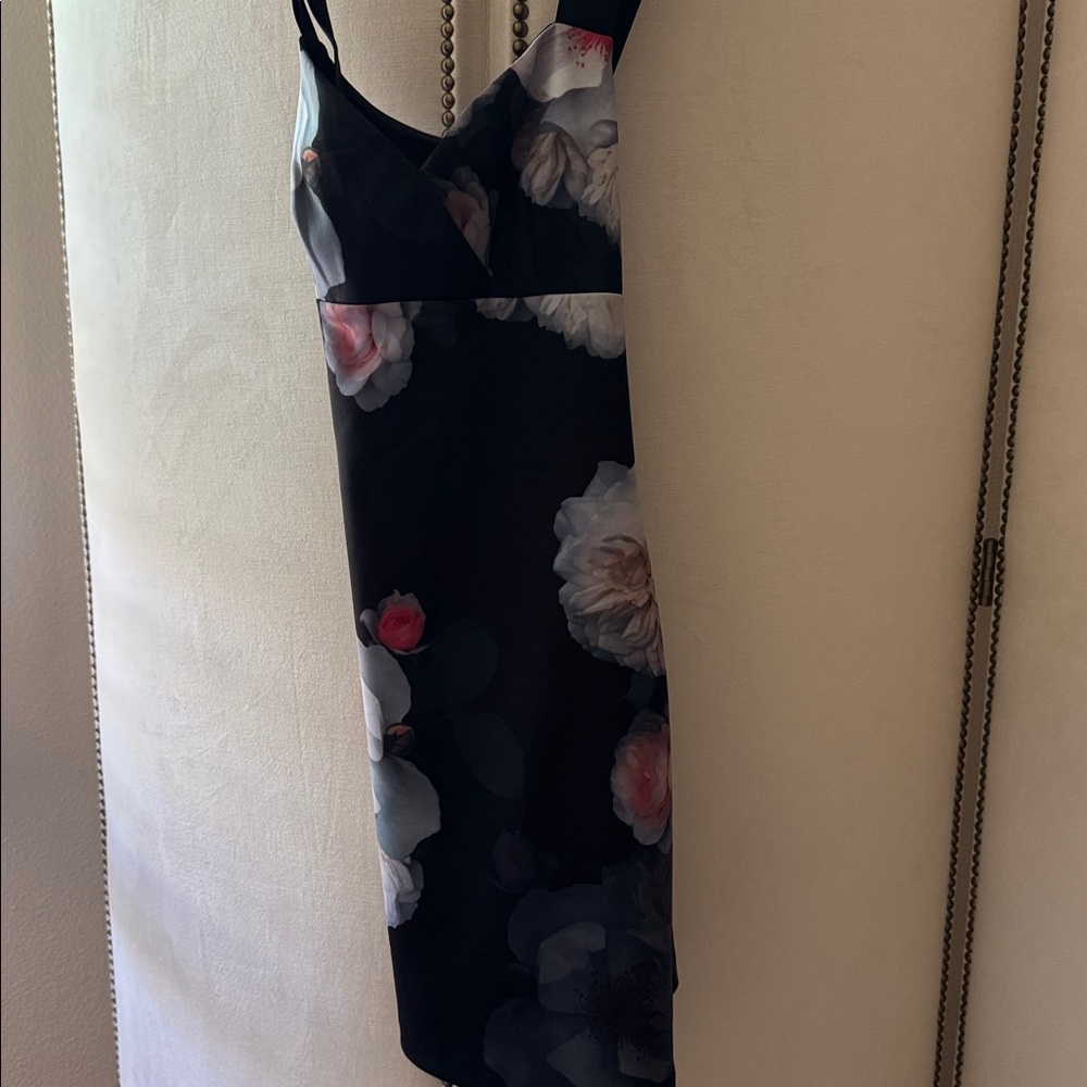 Floral Print mini dress in Black with Pink & Cream Blooms - Picture 7 of 8
